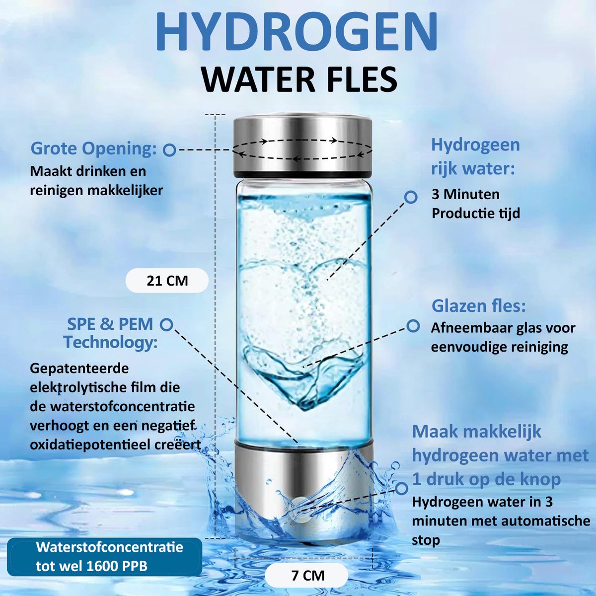HydroDelux | Gezonde Hydrogen-Waterstof-Waterbottle meer energie